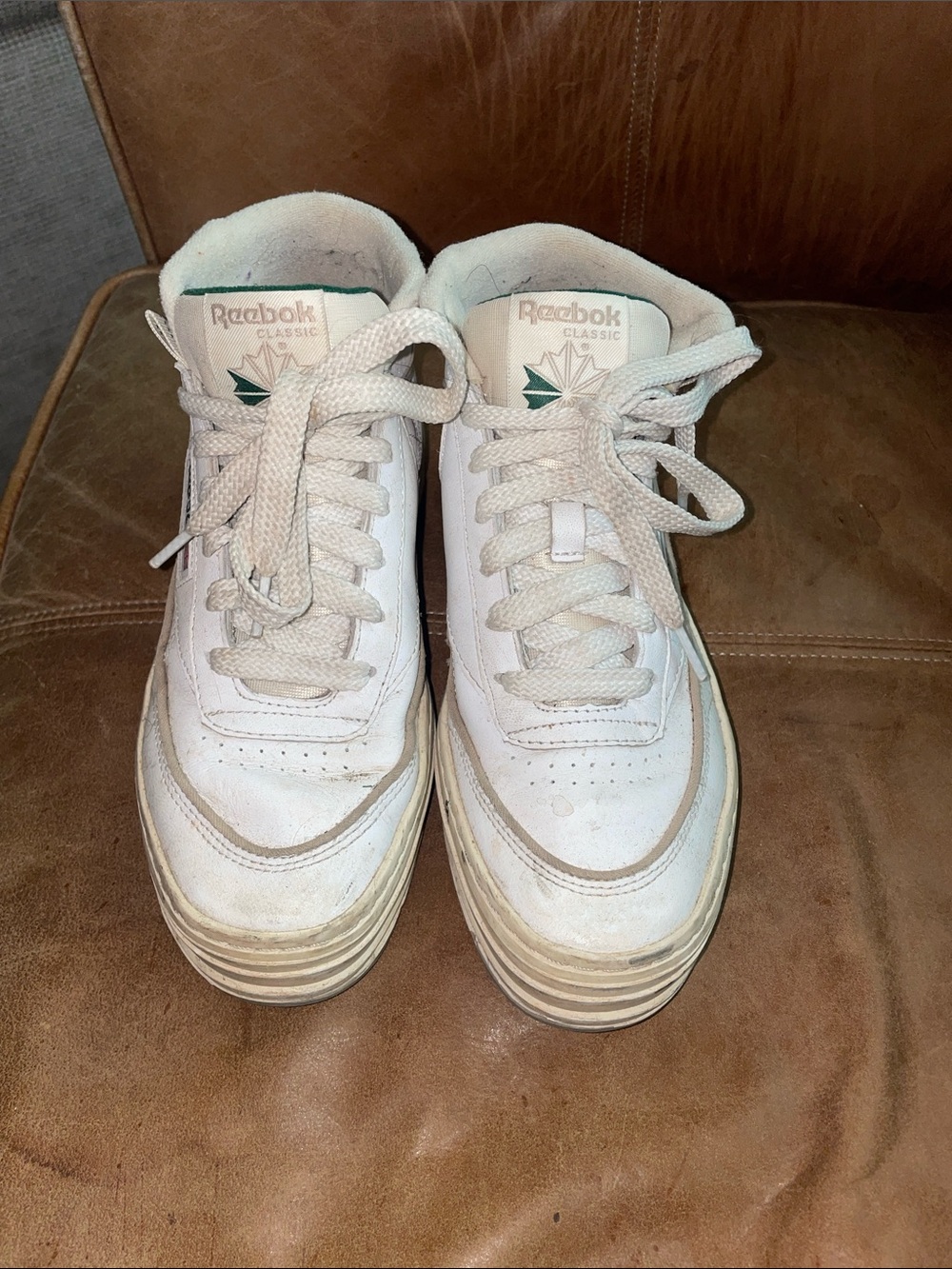 Reebok White and Green Classic Sneakers